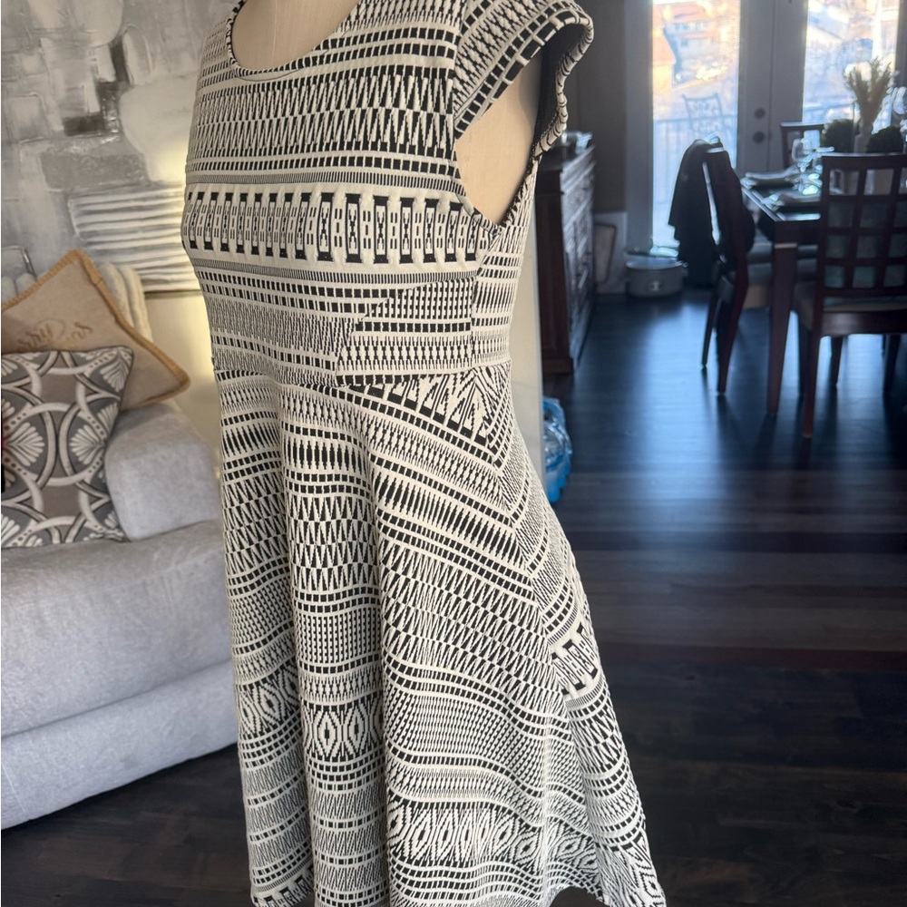 Topshop Maternity Black and Cream Textured Dress With Cap Sleeves. Size 8 - Picture 5 of 9